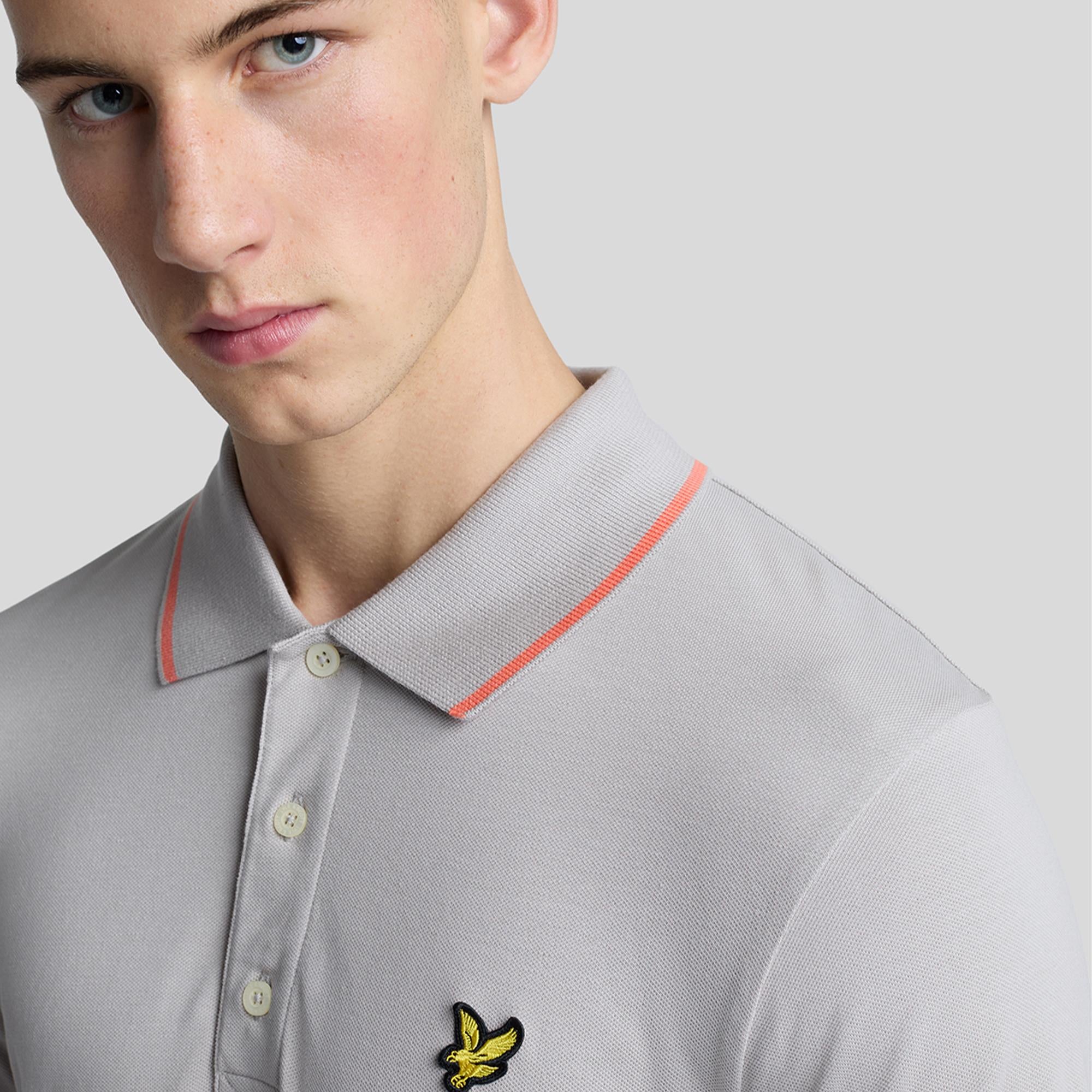 Lyle & Scott Tipped Mens Polo Shirt Pale Grey/Coral Stand